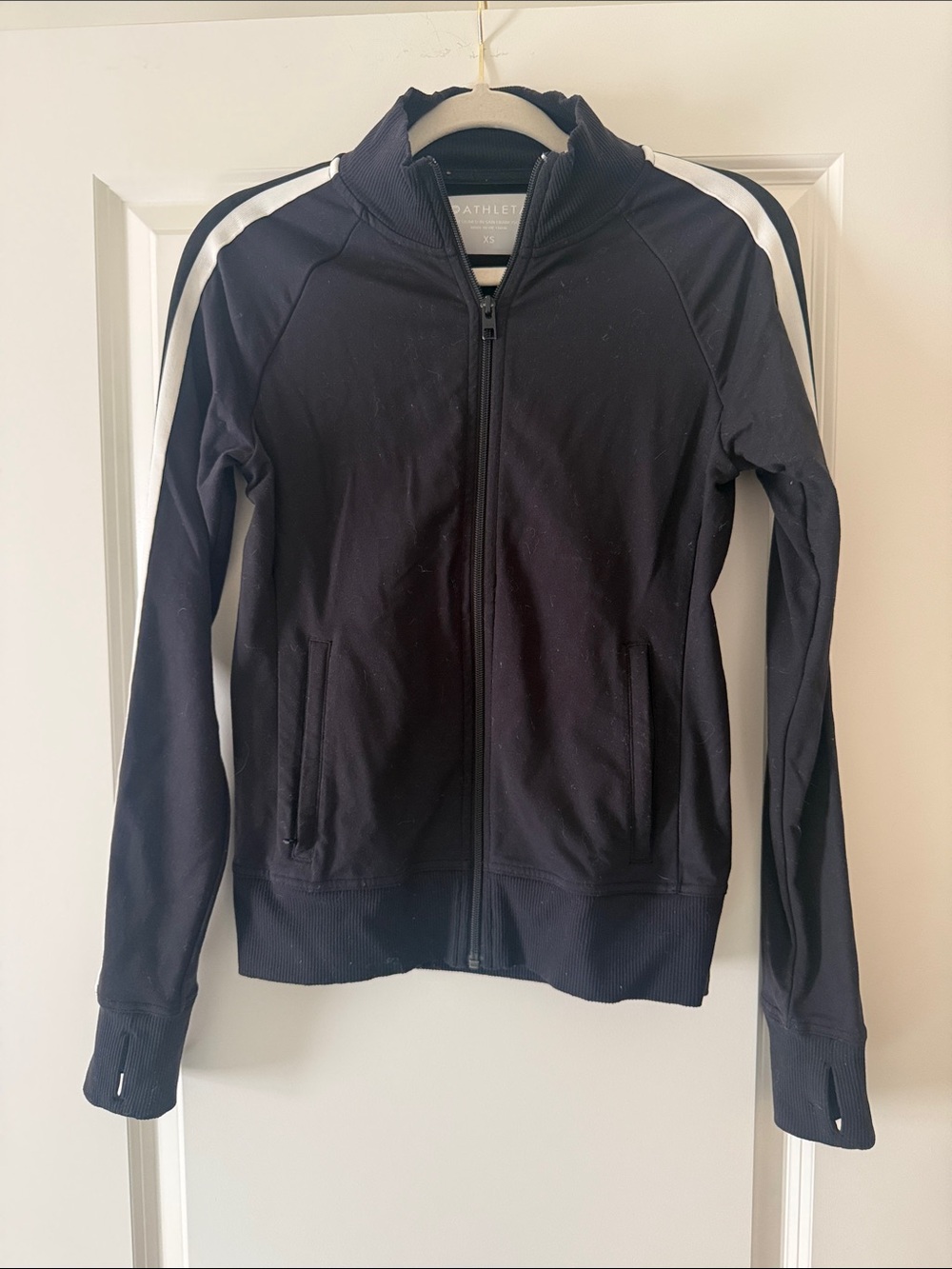 Athleta Black Track Jacket with White Shoulder Stripes women’s XS